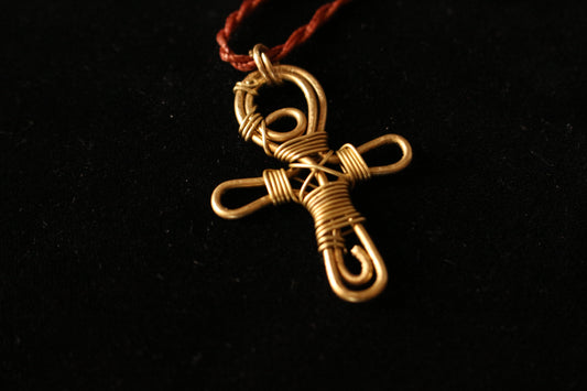 Amuleto/Talismano Ankh avvolta in filo di ottone Hand made geometric Pagan Wicca Witch